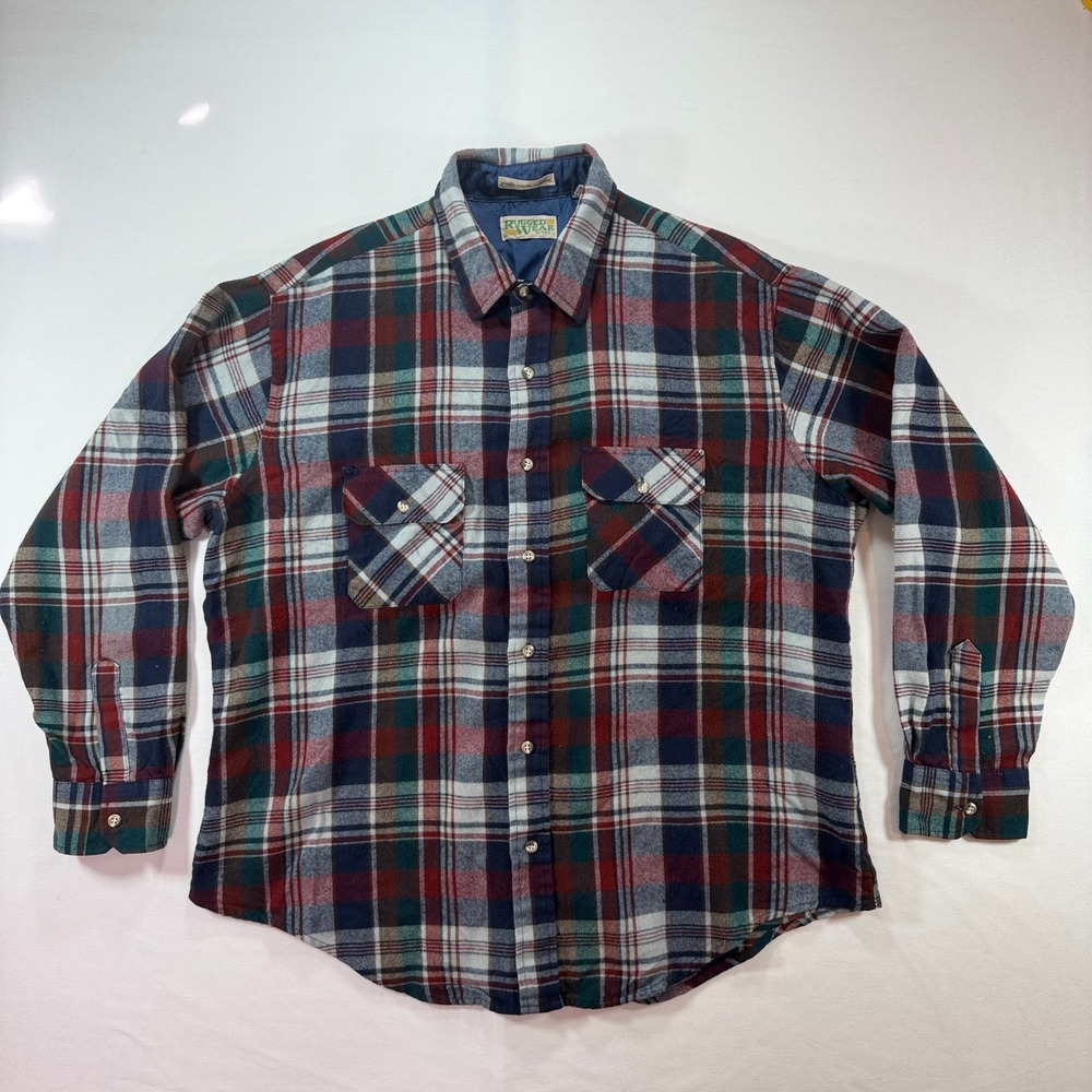 Rugged Wear by BOG Mens XL Red Blue Plaid Flannel Shirt Long Sleeve Button Down